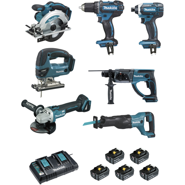 Pack 7 machines MAKITA 18V 5 batteries 5 Ah DLX7013PT1