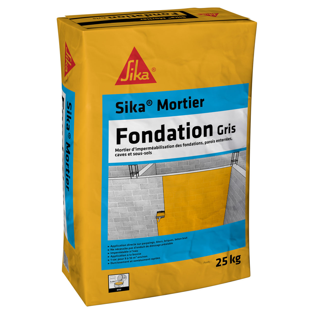 ENDUIT HYDROFUGE - SAC DE 25KG SIKA MORTIER FONDATION - SIKA - 166996
