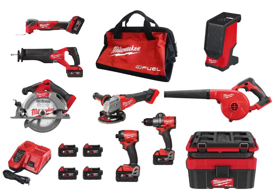 Full pack MILWAUKEE 9 machines 18V FUEL M18 outils + enceinte bluetooth + aspirateur