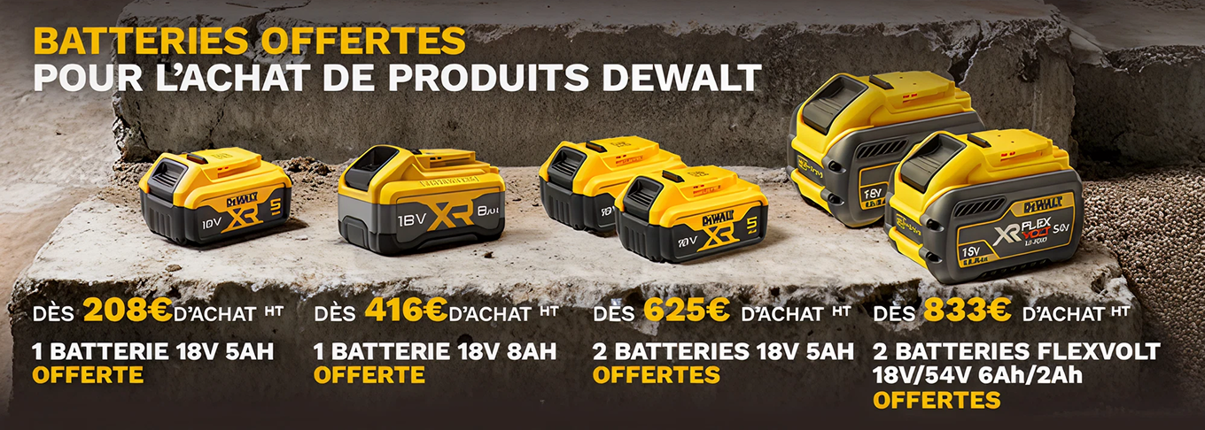 Batteries offertes pour l'achat de produits DEWALT