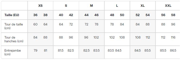 Guide des tailles Diadora pantalon femmes
