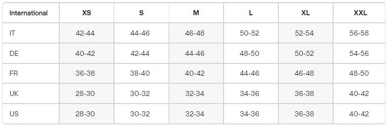Guide des tailles Diadora tailles femmes