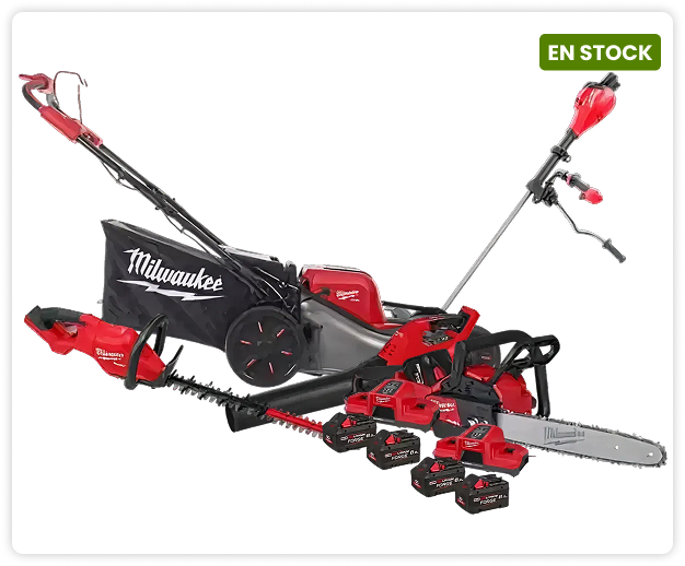 Pack MILWAUKEE JARDIN FORGE tondeuse + tron&ccedil;onneuse + souffleur + taille haies + d&eacute;brousailleuse&nbsp;