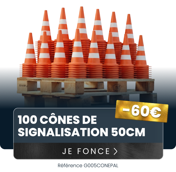 100 cônes de signalisation 50cm PVC recyclé 2 bandes peinture blanche VINMER 148104 100 cônes de signalisation 50cm PVC recyclé 2 bandes peinture blanche VINMER 148104