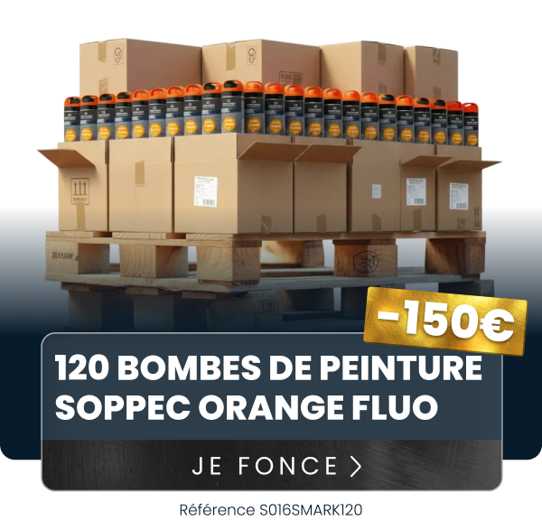 Lot 120 bombes de peinture - Traceur de chantier SOPPEC orange fluo s mark 3-6 mois Lot 120 bombes de peinture - Traceur de chantier SOPPEC orange fluo s mark 3-6 mois