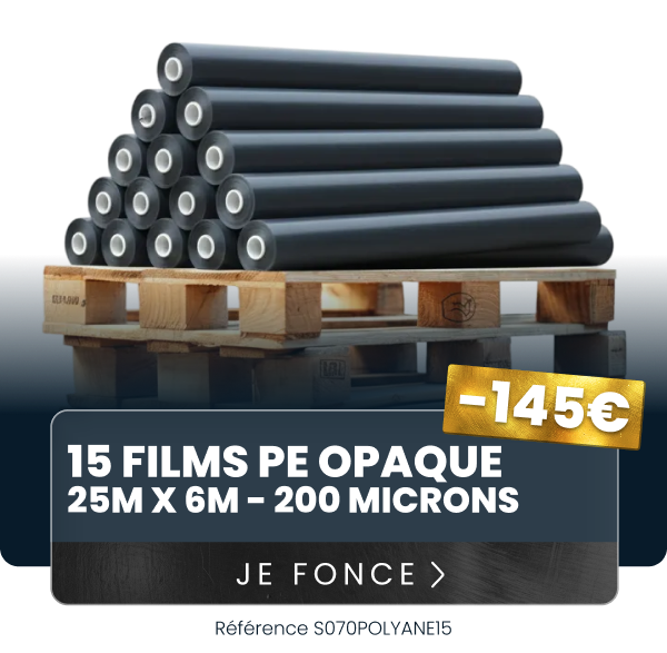 LOT 15 FILM PE OPAQUE 25M 150M2 6M SD 200 MICRONS EN 1848-2 LOT 15 FILM PE OPAQUE 25M 150M2 6M SD 200 MICRONS EN 1848-2