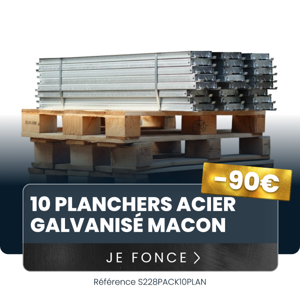 LOT 10 PLANCHERS ACIER GALVANISÉ MACON 3 M x 0,30 M CLASSE 5 (450Kg/m2) SIRL LOT 10 PLANCHERS ACIER GALVANISÉ MACON 3 M x 0,30 M CLASSE 5 (450Kg/m2) SIRL