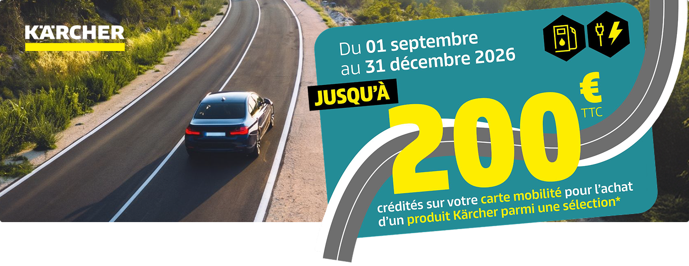 Jusqu'à 200€ TTC crédité sur votre carte mobilité - OFFRE KARCHER Jusqu'à 200€ TTC crédité sur votre carte mobilité - OFFRE KARCHER