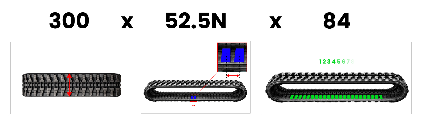 Lire correctement la dimension compl&egrave;te des chenilles caoutchouc